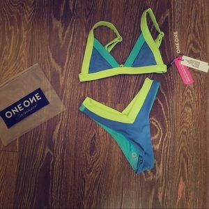 Kardashian Swimwear Neon Triangle/Cheeky Bikini XS